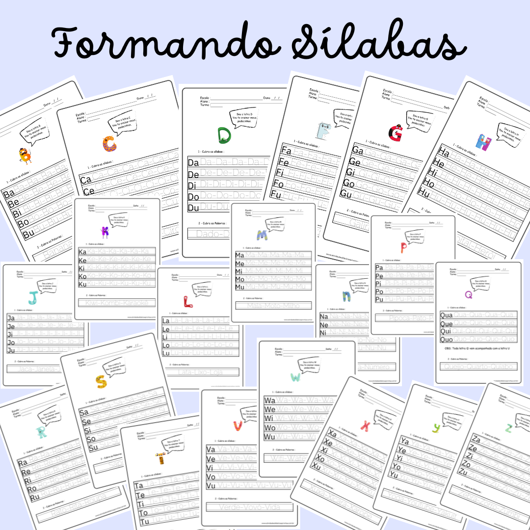 Atividades de tracejado das sílabas simples - silabário completo