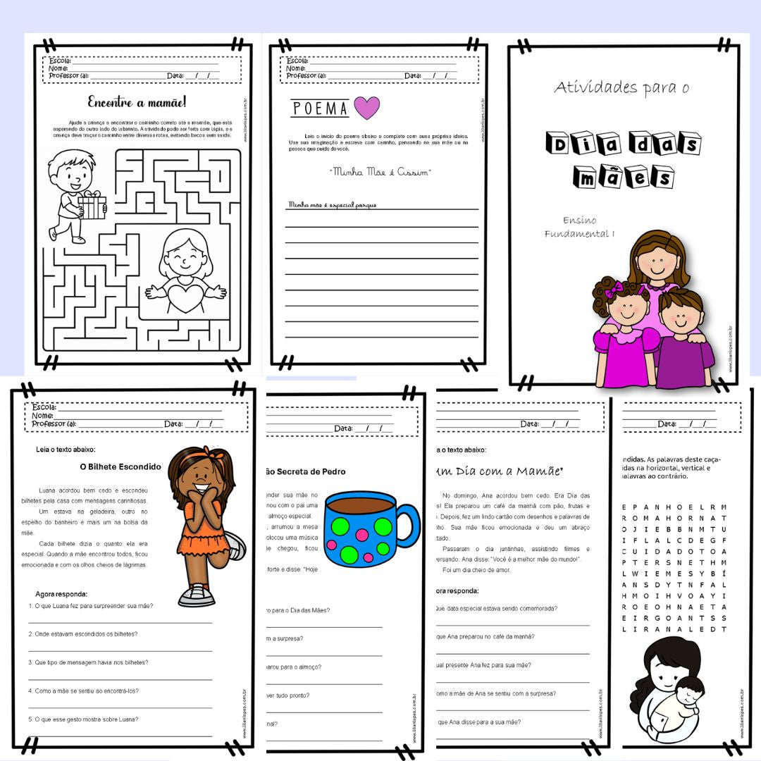 Apostila com atividades para o Dia das Mães para o Ensino Fundamental 1