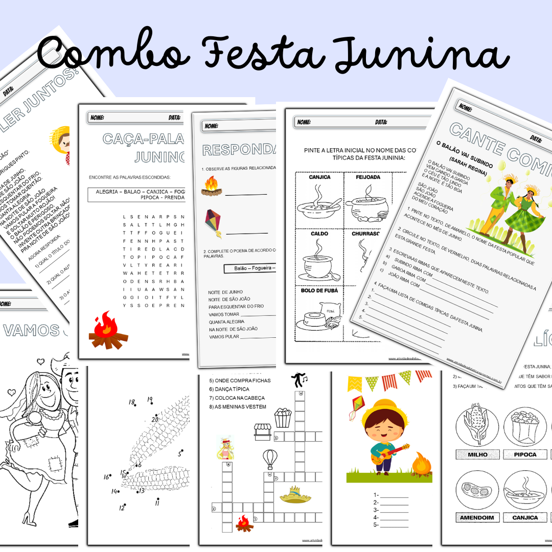 Combo de atividades com o tema da Festa junina para imprimir