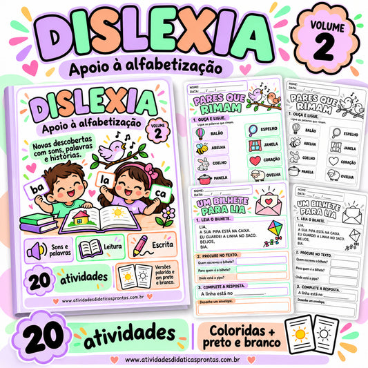 Apostila de Atividades para Dislexia em PDF – Volume 2 | Alfabetização